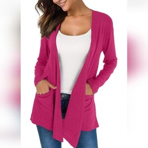 Women's Pink Open Front Cardigan Sweater